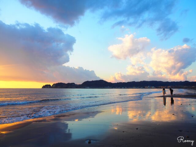 材木座海岸　夕日も最高